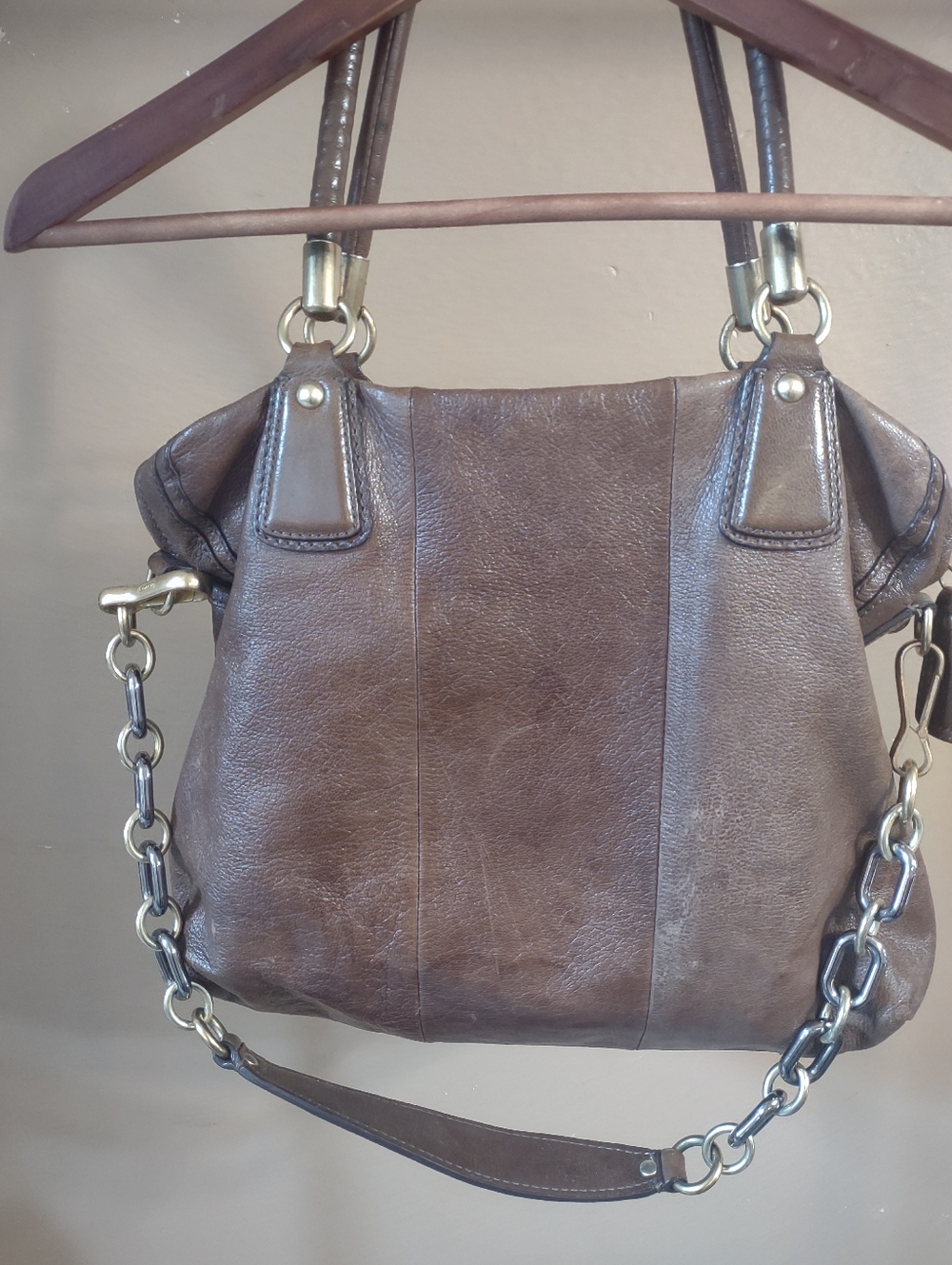 Coach Vintage Brown Leather Shoulder Bag with Chain Strap - Picture 5 of 16